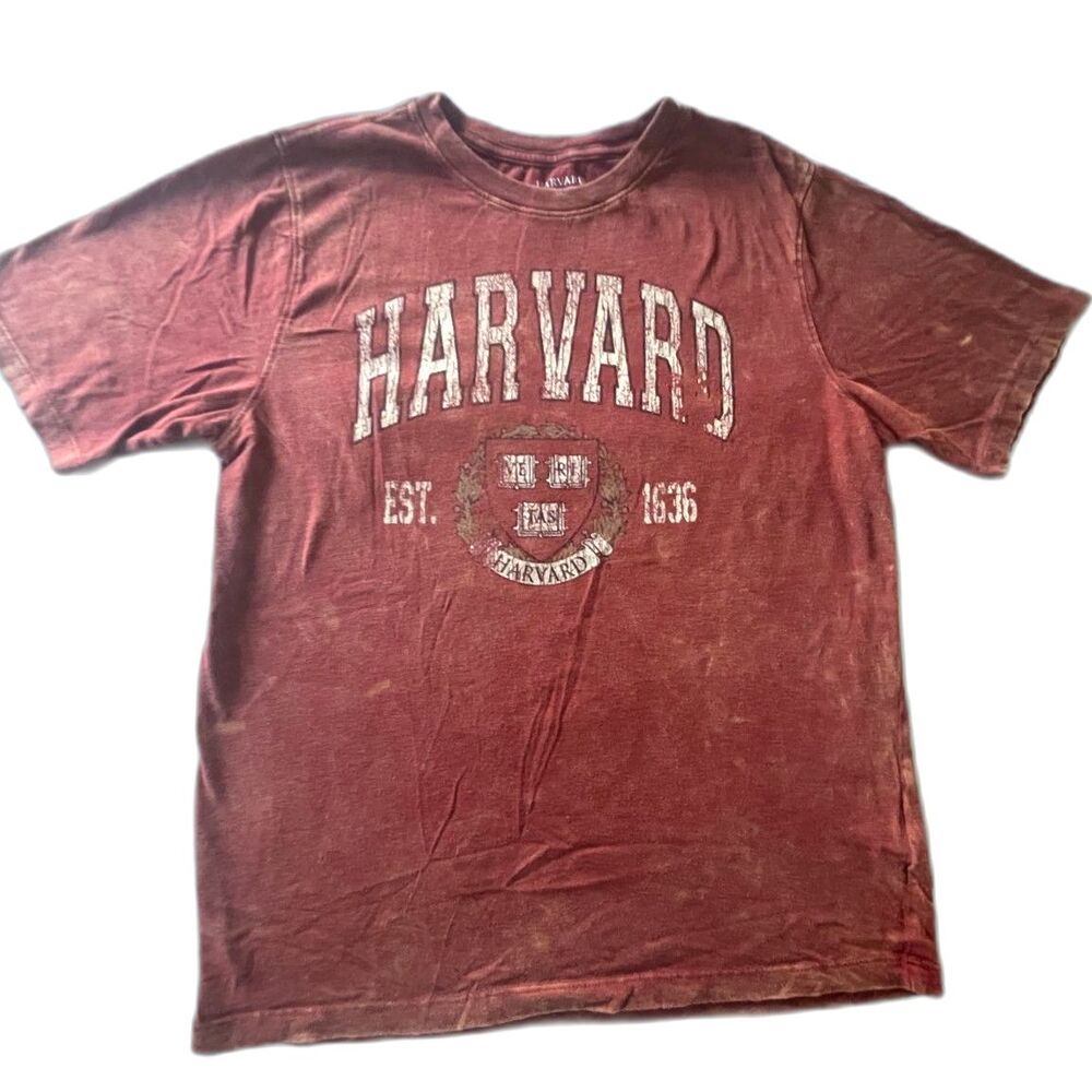 Vintage Women's Harvard T-Shirt Distressed Washed Red Cotton Short Sleeve Sz XXL